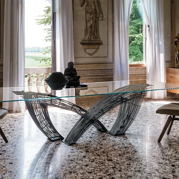 Glass table with woven legs Hystrix by Cattelan Italia