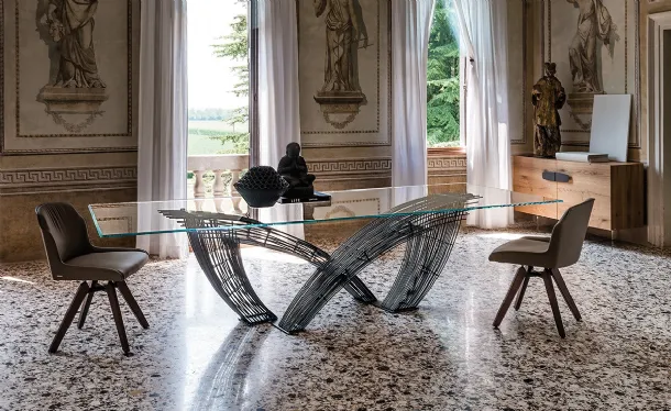Glass table with woven legs Hystrix by Cattelan Italia