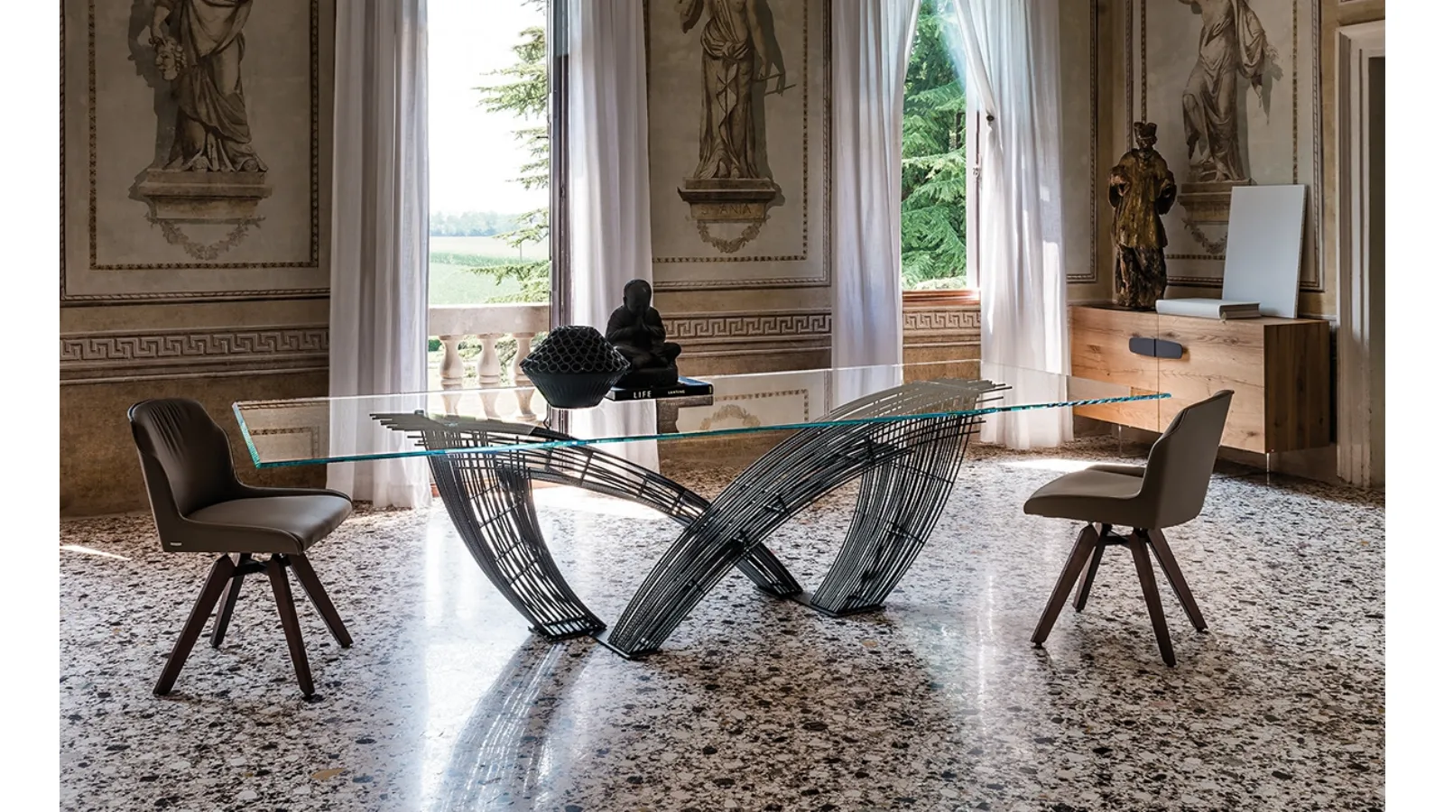 Glass table with woven legs Hystrix by Cattelan Italia