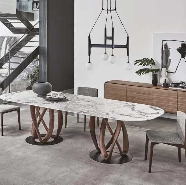 Oval table with marble top and solid wood base Infinity by Porada