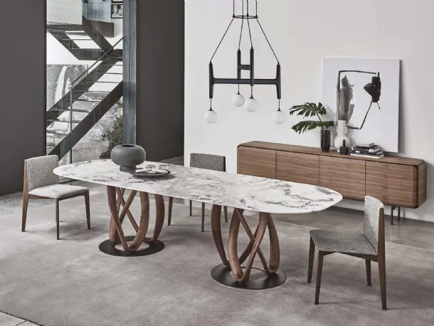 Oval table with marble top and solid wood base Infinity by Porada