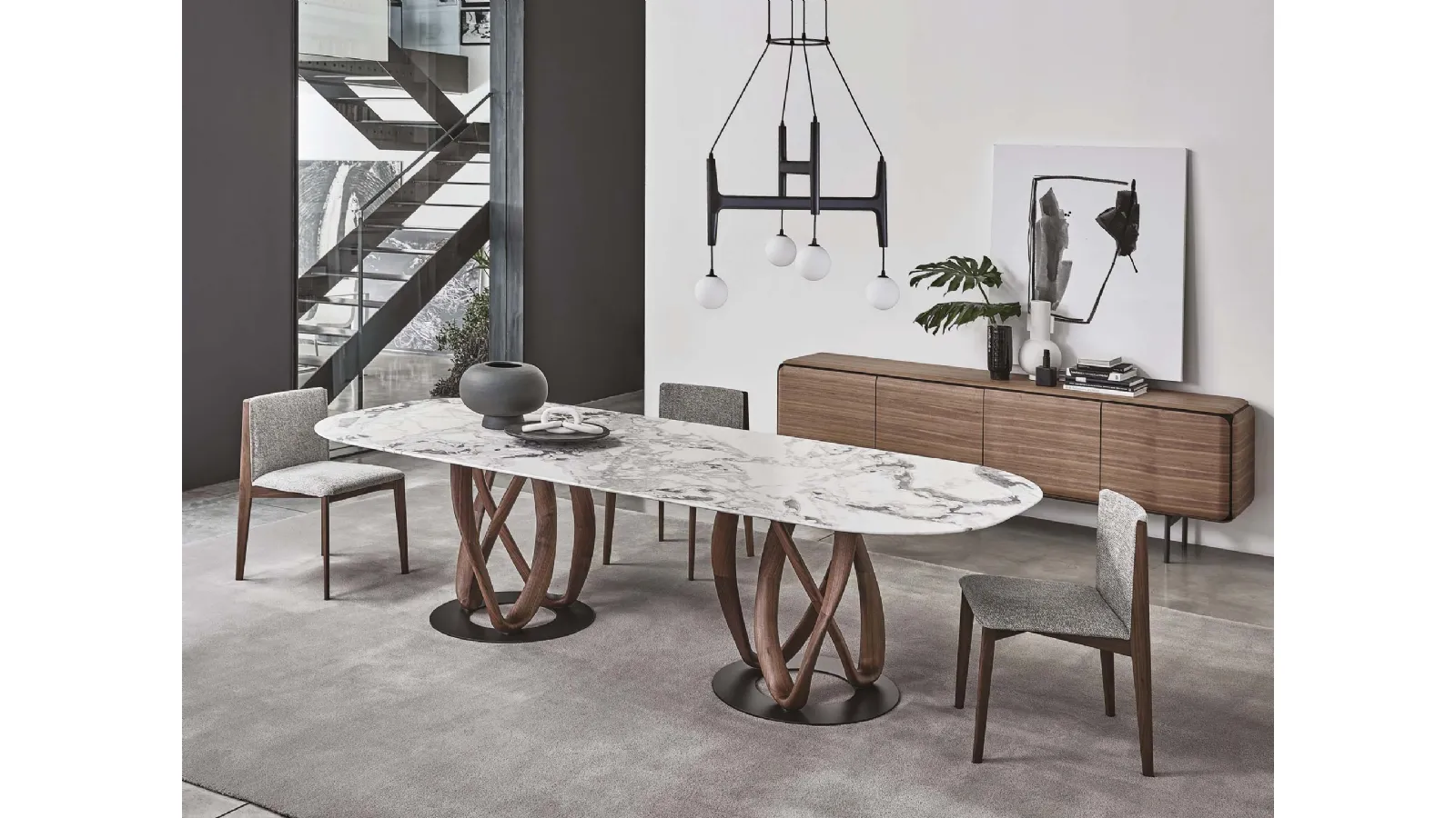 Oval table with marble top and solid wood base Infinity by Porada