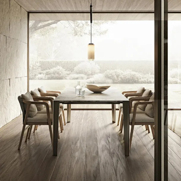 Iseo Table with Carrara white marble top and metal structure by Flexform
