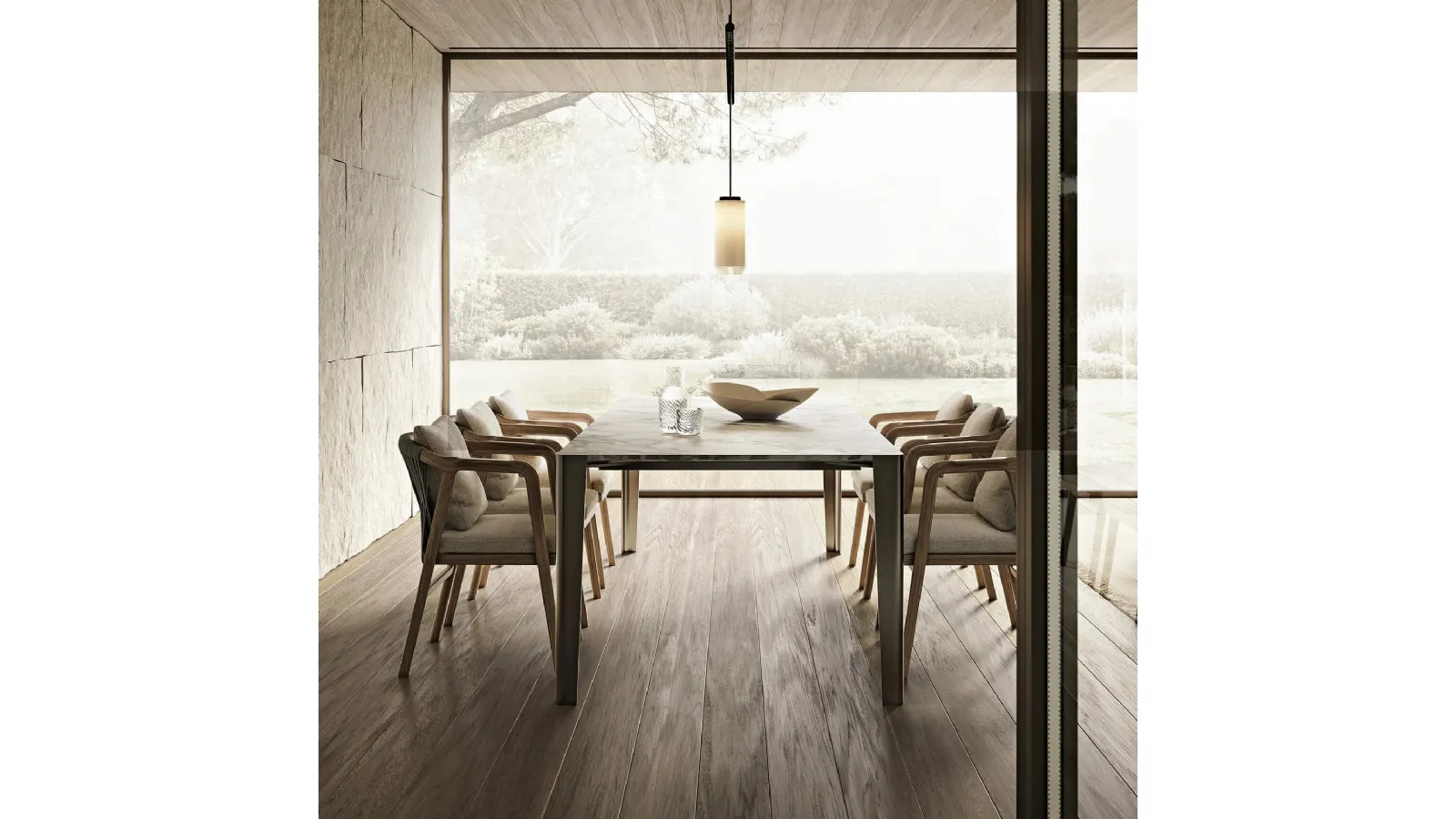 Iseo Table with Carrara white marble top and metal structure by Flexform