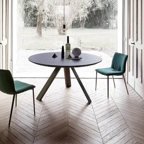 Ki Round Table with wooden top and metal base by Ronda Design