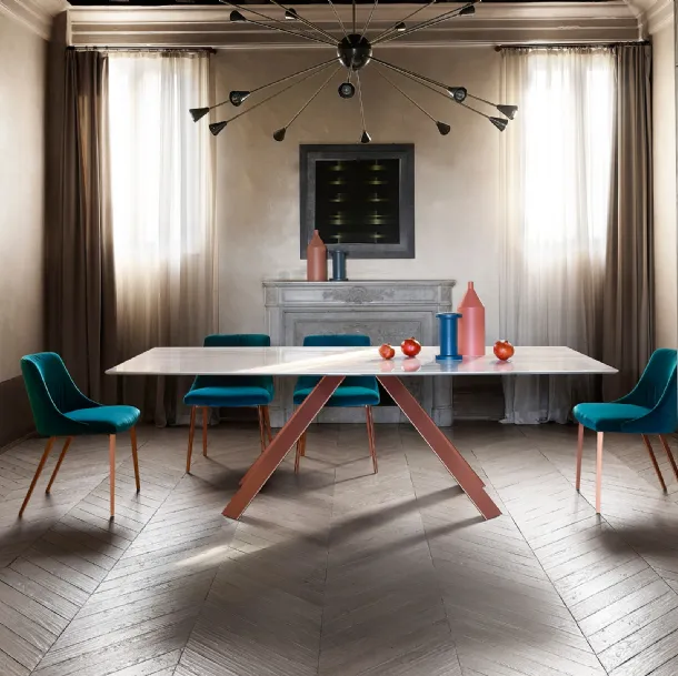 Ki Table with ceramic top and painted metal base by Ronda Design