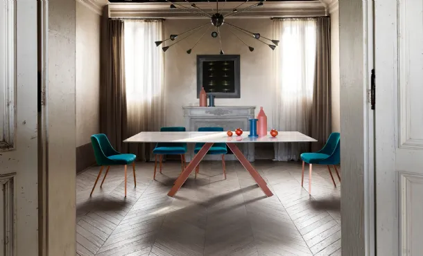 Ki Table with ceramic top and painted metal base by Ronda Design