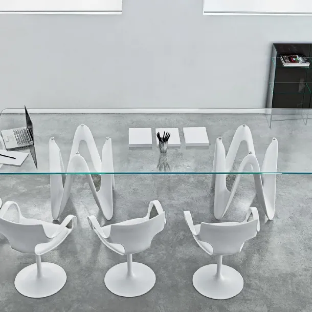 Lambda Table with double base and glass and Cristalplant top by Sovet