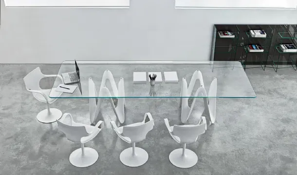 Lambda Table with double base and glass and Cristalplant top by Sovet