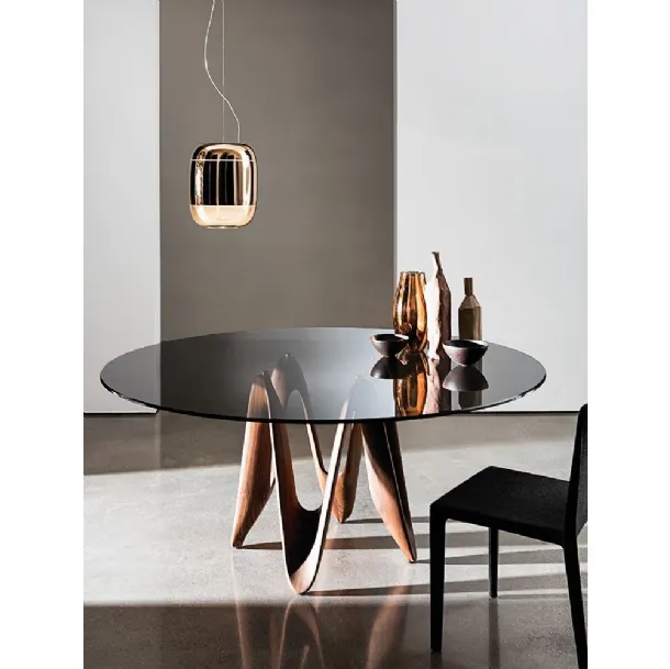 Lambda Table with glass top and Sovet wood base
