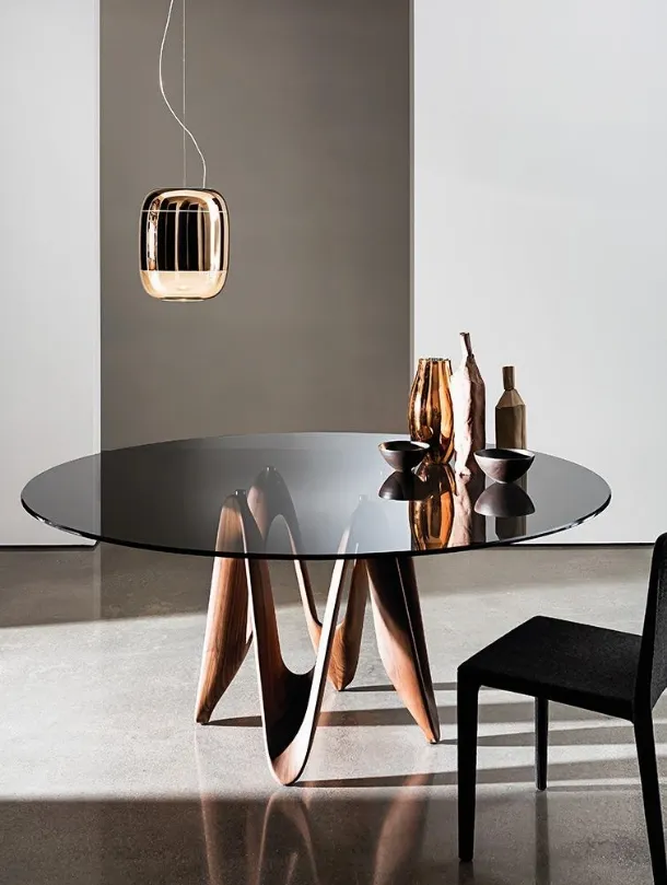 Lambda Table with glass top and Sovet wood base