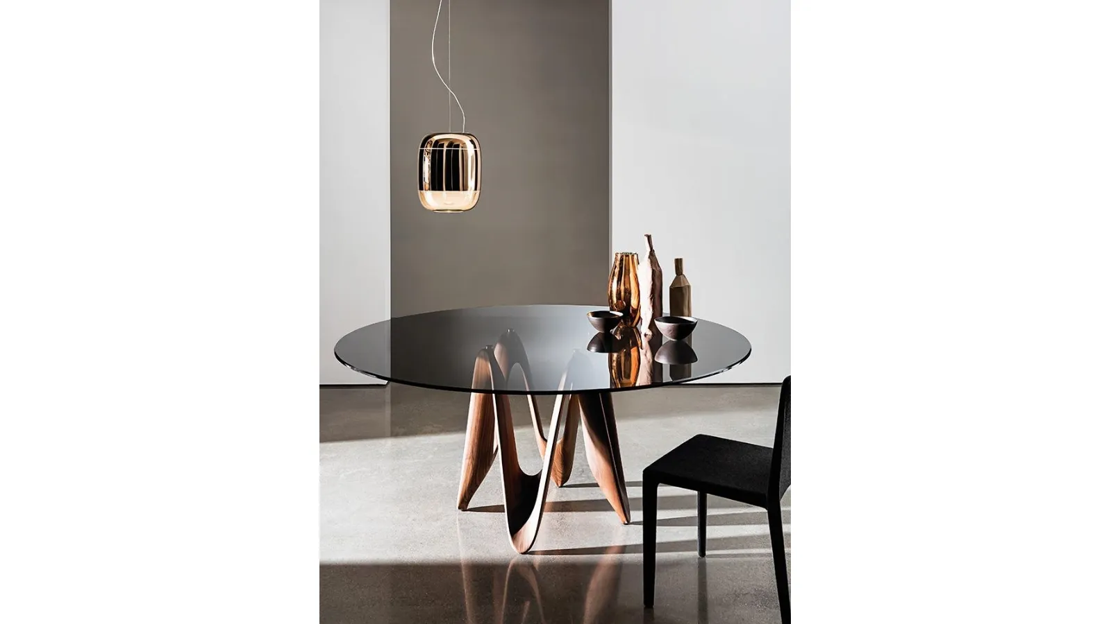 Lambda Table with glass top and Sovet wood base