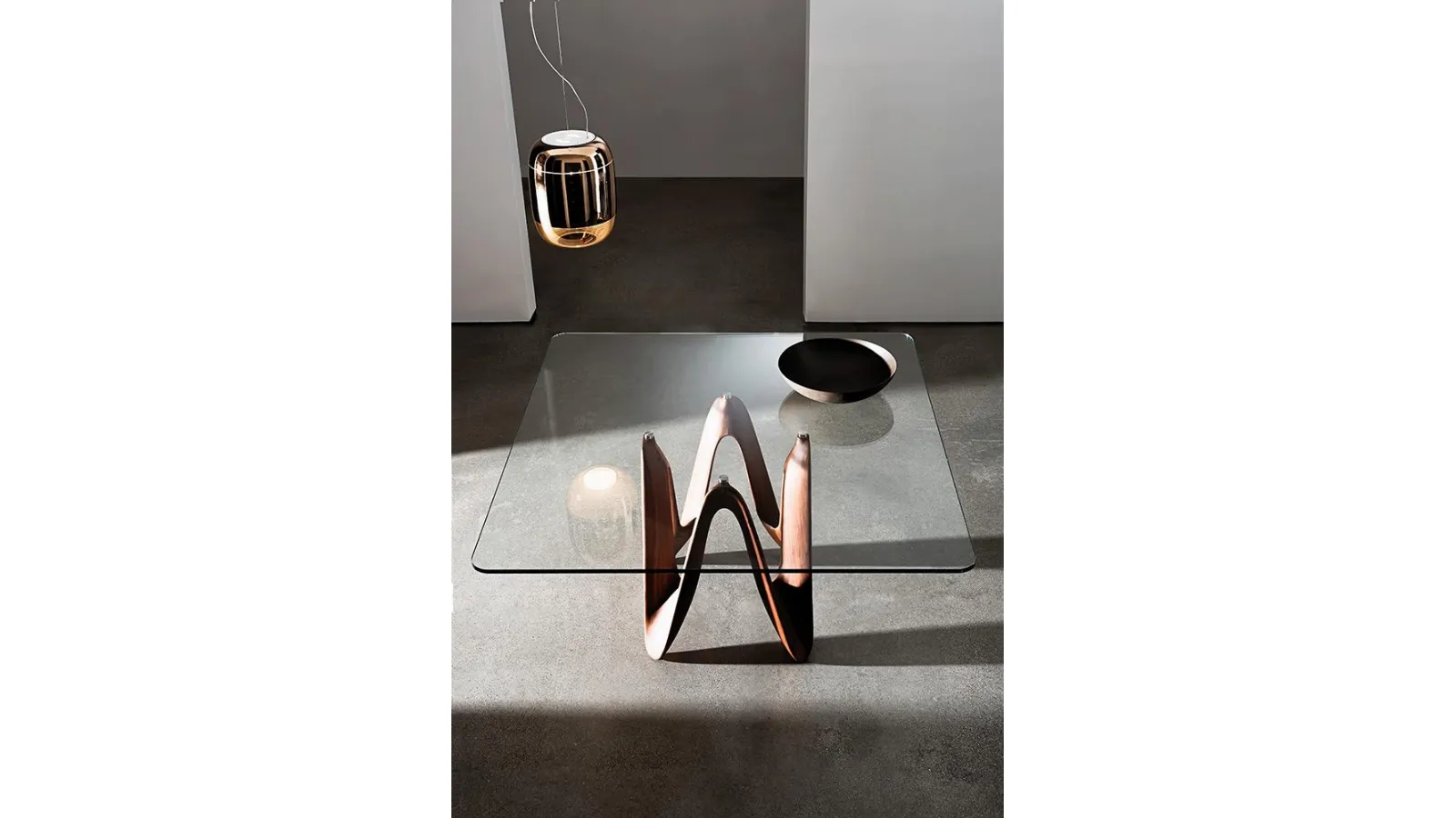 Lambda Table with glass top and Sovet wood base