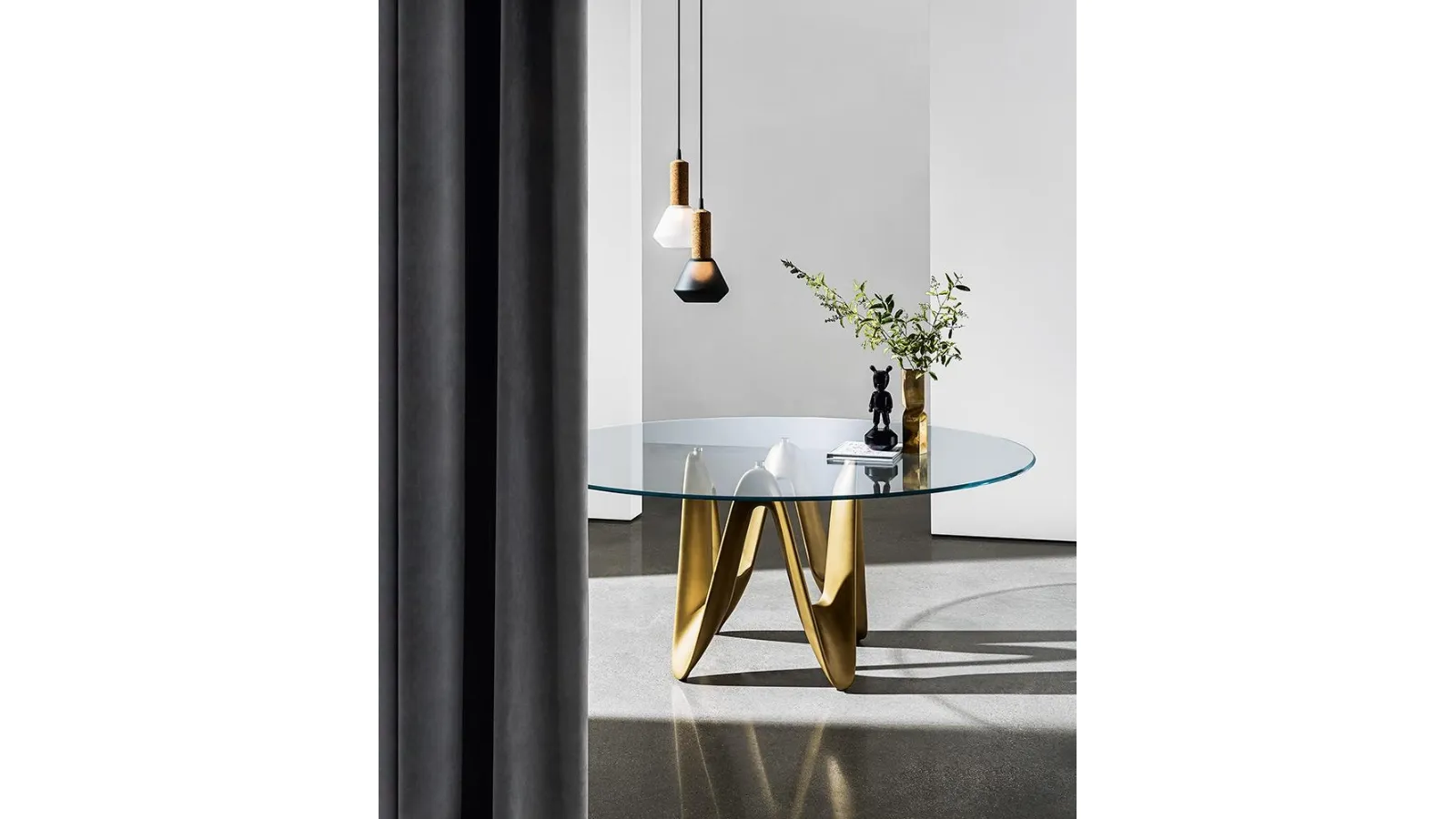 Lambda Table with glass top and Sovet wood base