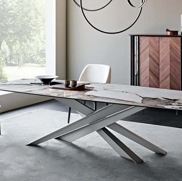 Lancer Table with Keramik marble-effect ceramic top by Cattelan Italia