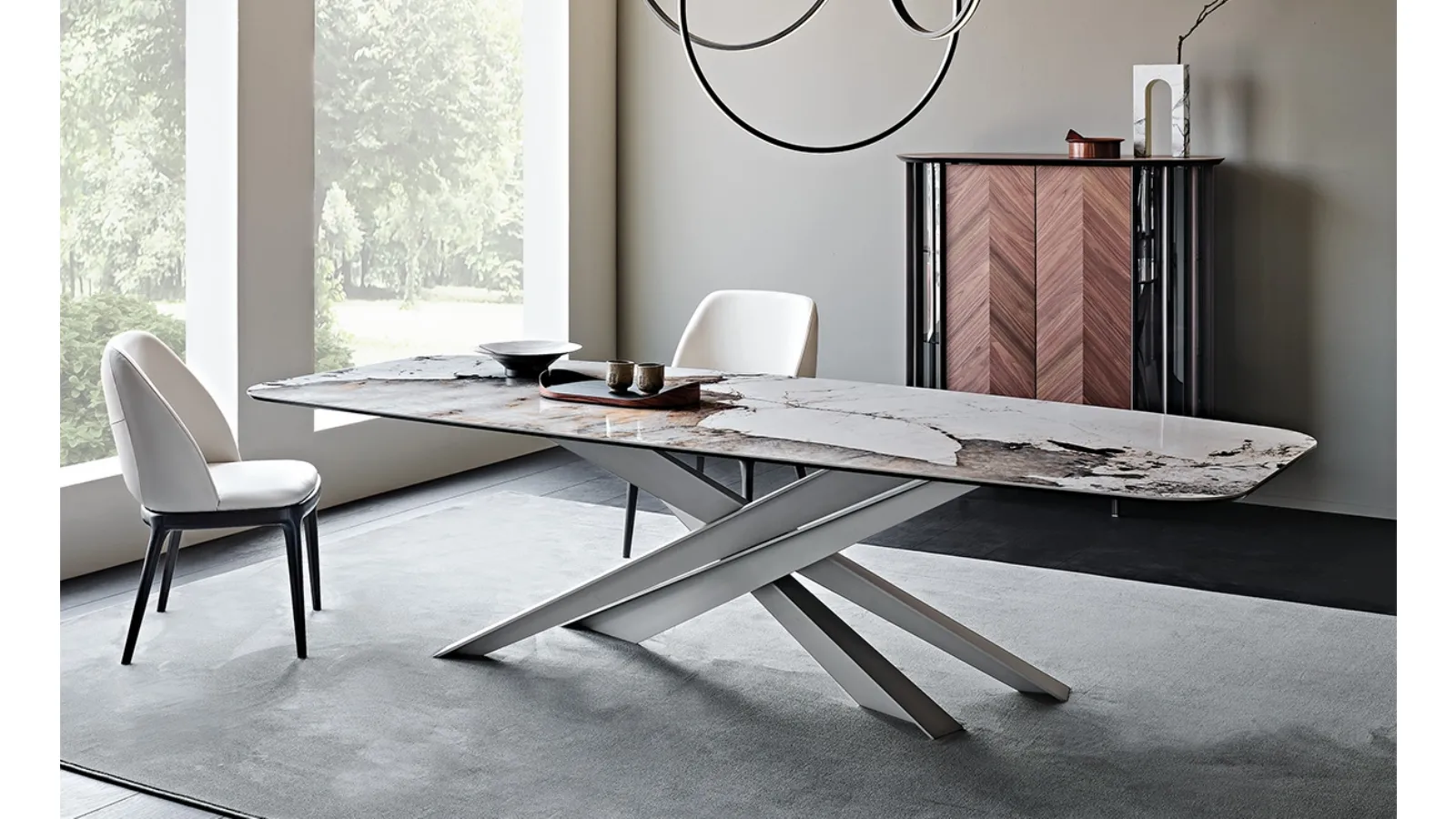 Lancer Table with Keramik marble-effect ceramic top by Cattelan Italia