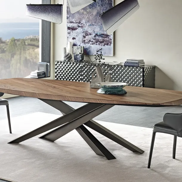 Rectangular table with a premium Lancer Wood top by Cattelan Italia