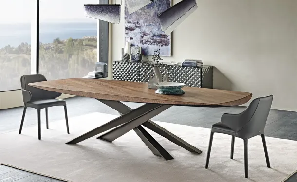 Rectangular table with a premium Lancer Wood top by Cattelan Italia