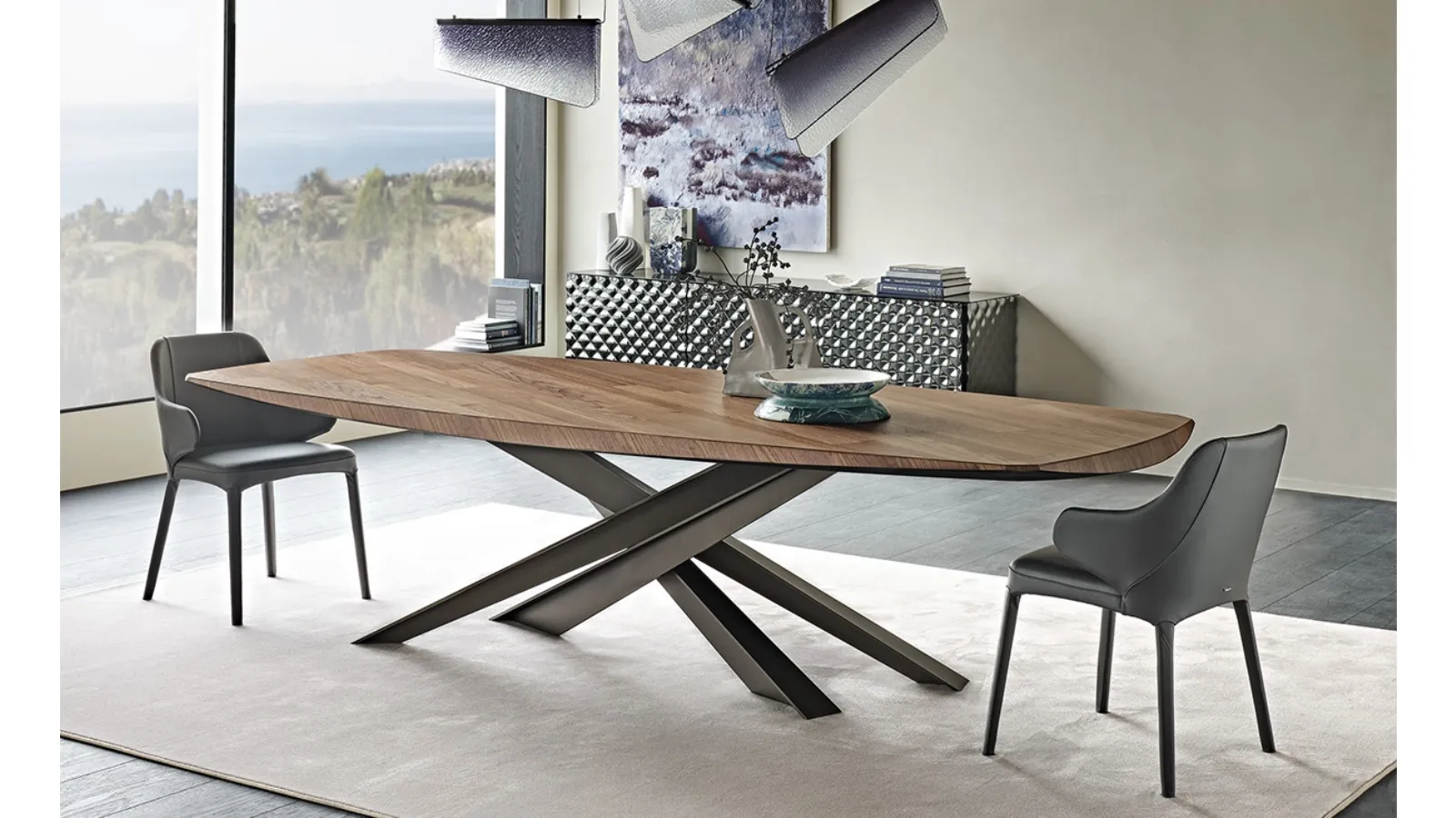Rectangular table with a premium Lancer Wood top by Cattelan Italia
