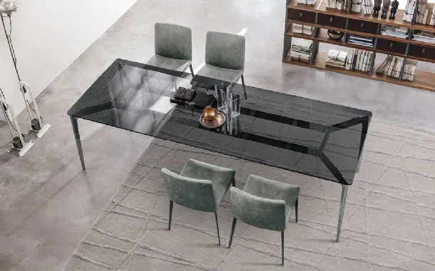 Liuto Table with smoked glass top and chrome-plated aluminum cast legs by Alivar