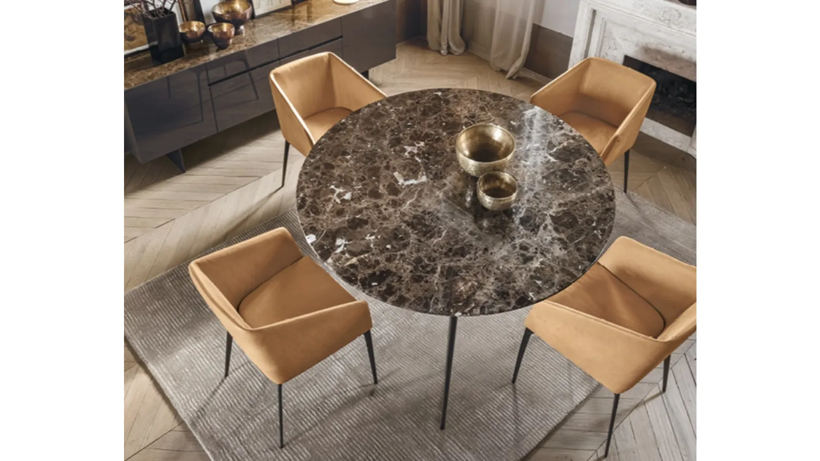Round table with Liuto Round marble top by Alivar