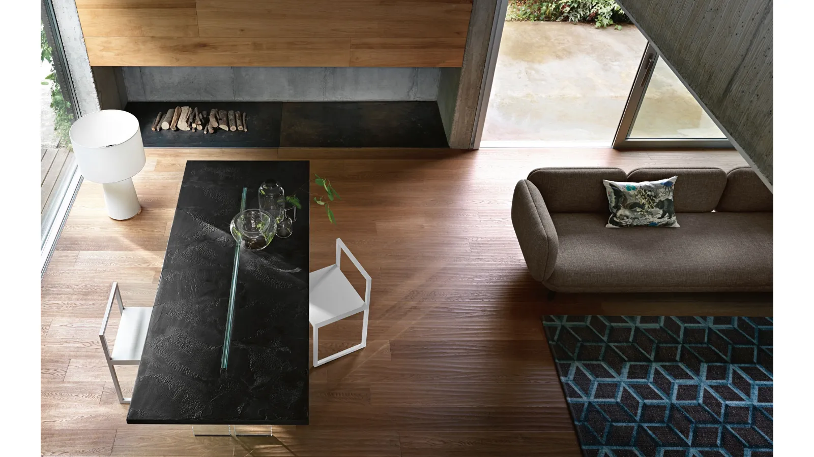 LLT Wood Table with hand-spatulated wood and Fiam eco-paint