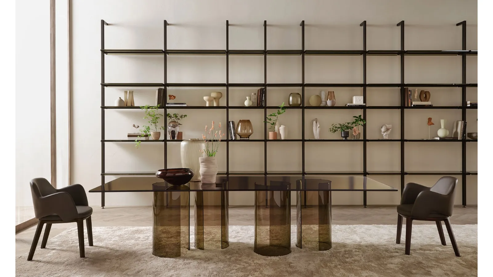 Luxor table in bronze glass by Fiam
