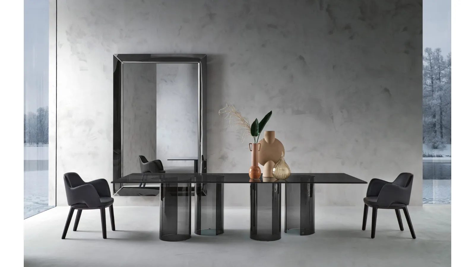 Luxor table in smoked glass by Fiam