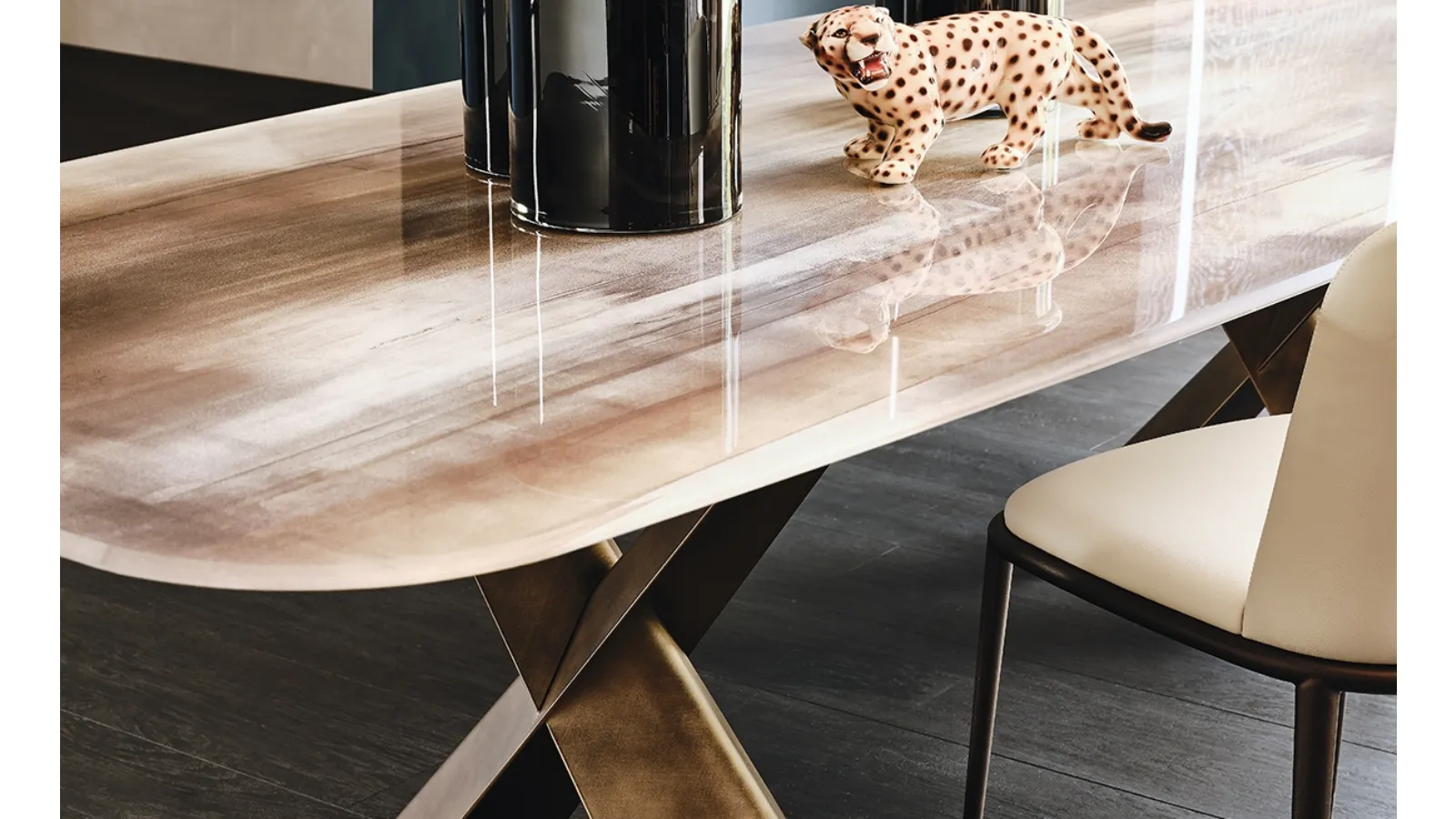 Table with glass top featuring Mad Max Crystalart print by Cattelan Italia
