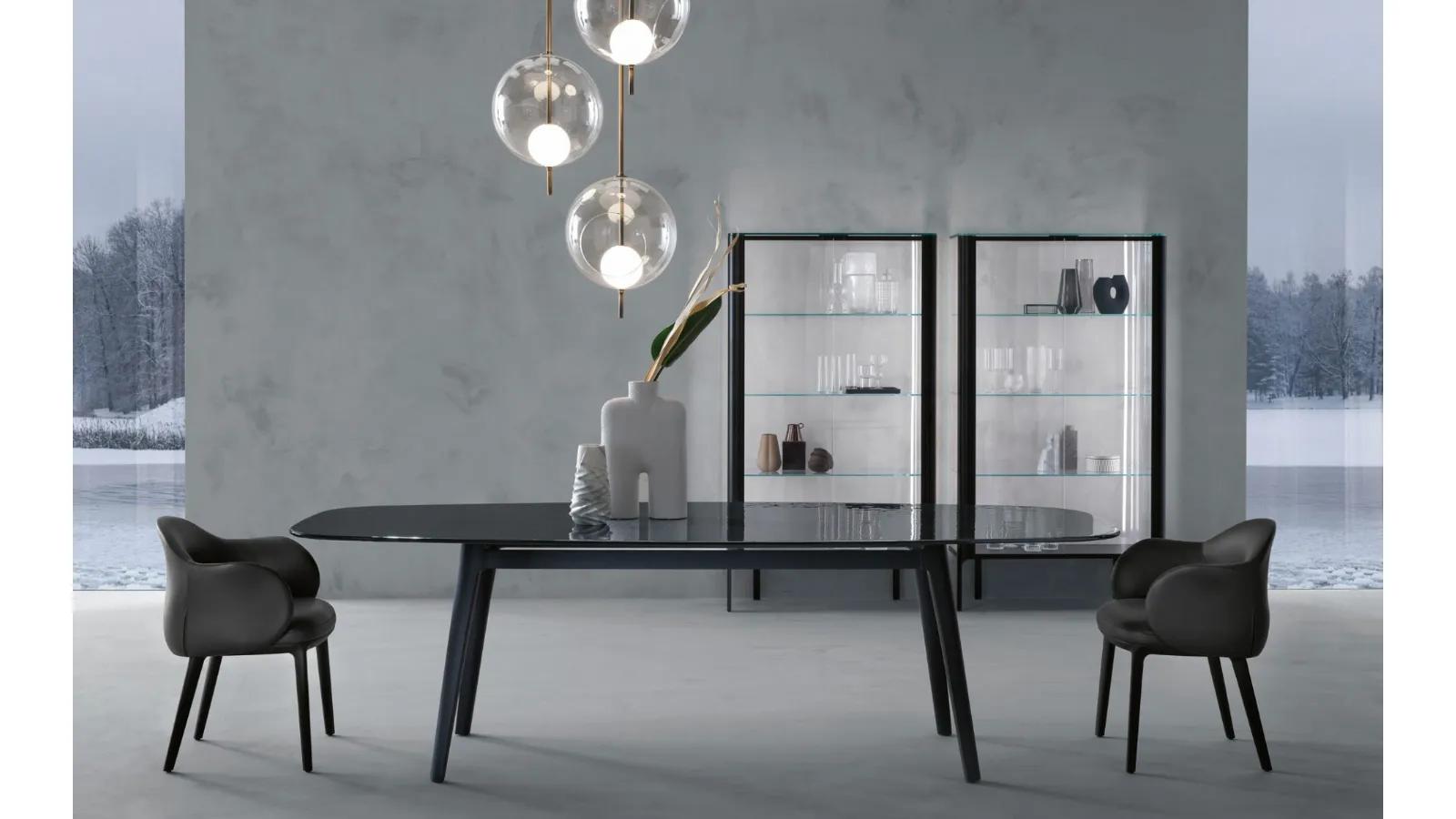 Magma Table with back-painted glass top and solid wood base by Fiam