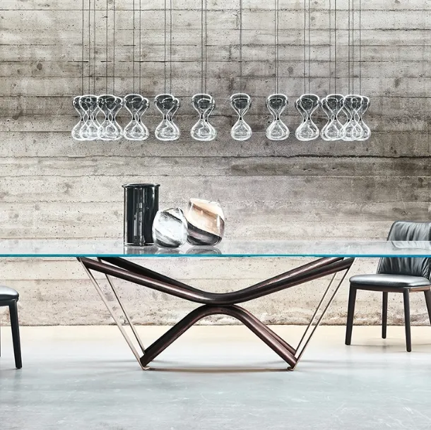 Glass table with wooden legs Marathon by Cattelan Italia