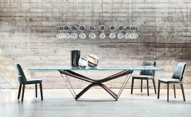 Glass table with wooden legs Marathon by Cattelan Italia