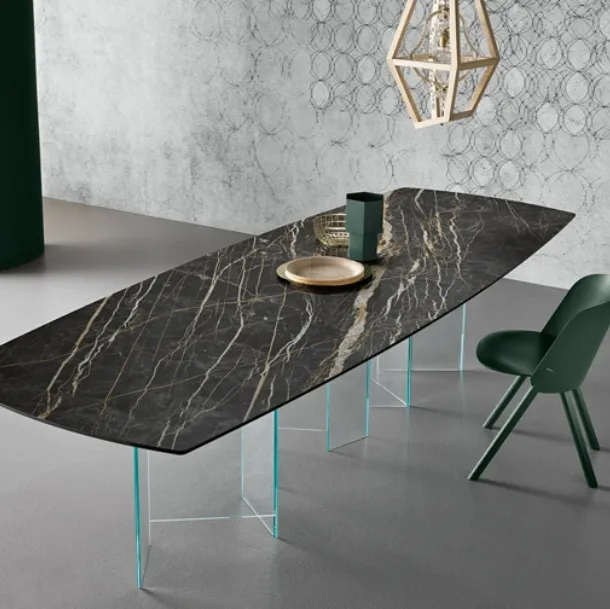 Metropolis table in ceramic and glass by Tonelli