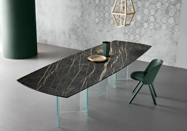 Metropolis table in ceramic and glass by Tonelli