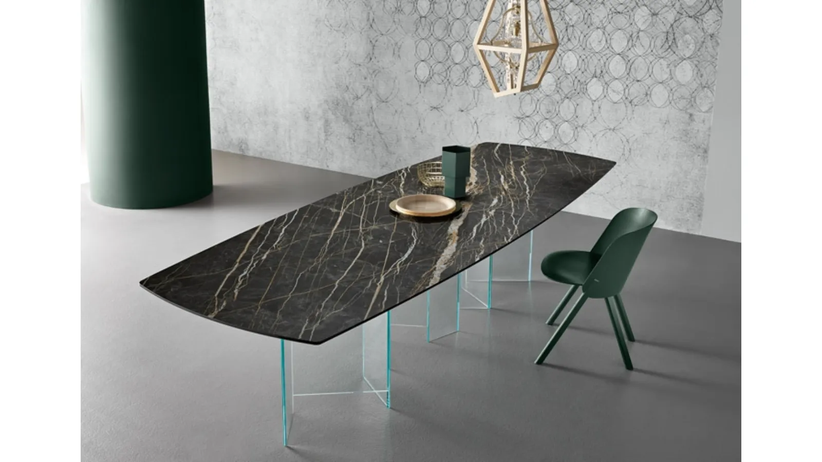 Metropolis table in ceramic and glass by Tonelli