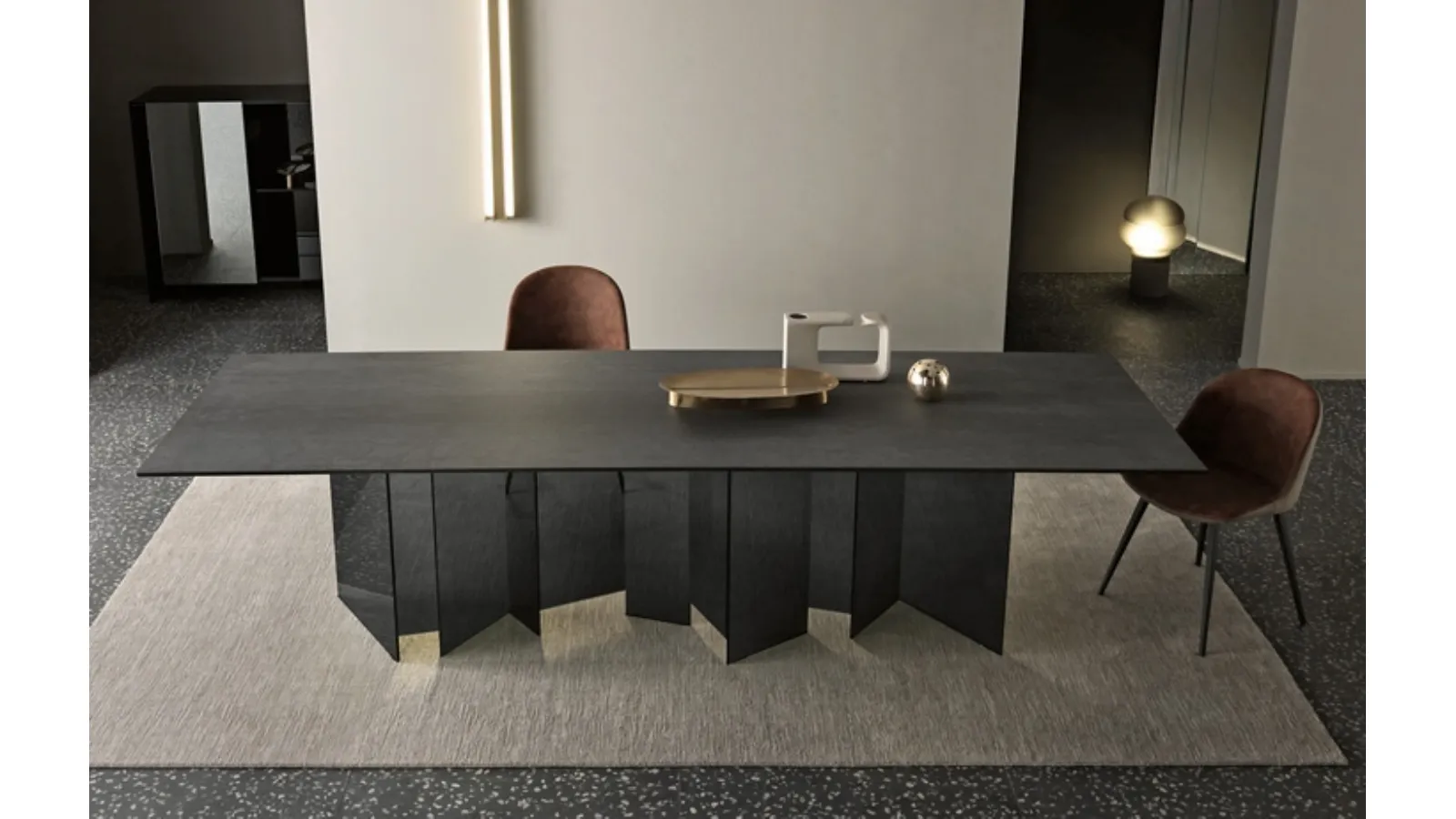 Metropolis ceramic and glass table by Tonelli