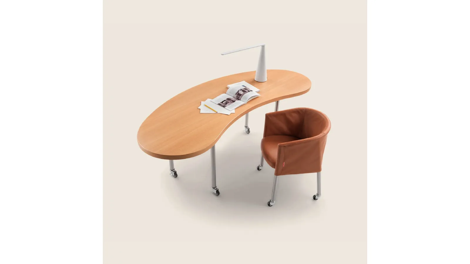 Table with shaped veneered wood design by Flexform