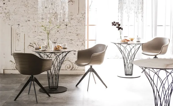 Round table with ceramic top Marmi and woven steel base Nido Keramik Bistrò by Cattelan Italia