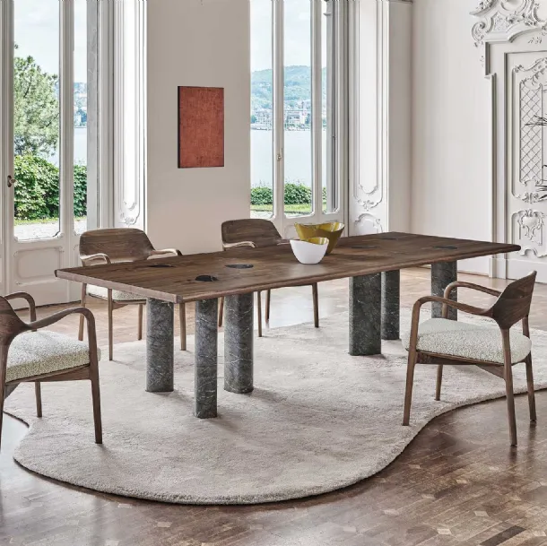 Osmose Table with Canaletto walnut top and Porada marble base