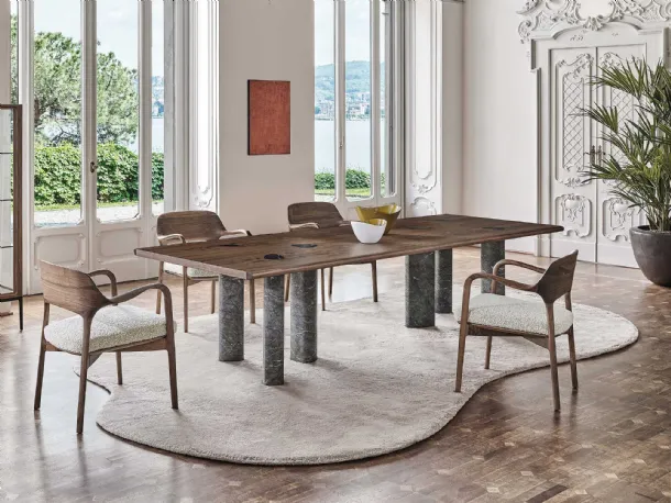 Osmose Table with Canaletto walnut top and Porada marble base
