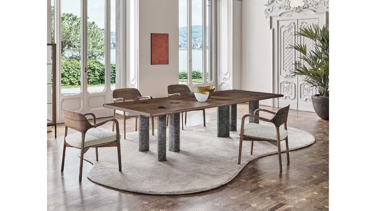 Osmose Table with Canaletto walnut top and Porada marble base