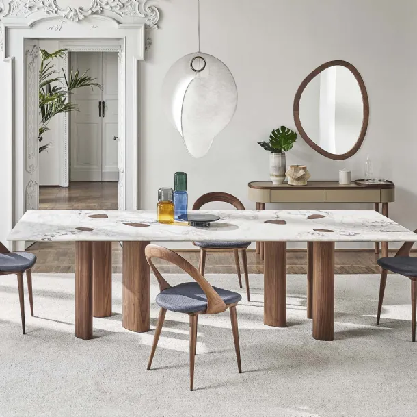 Oswood Table with marble top and wooden base by Porada