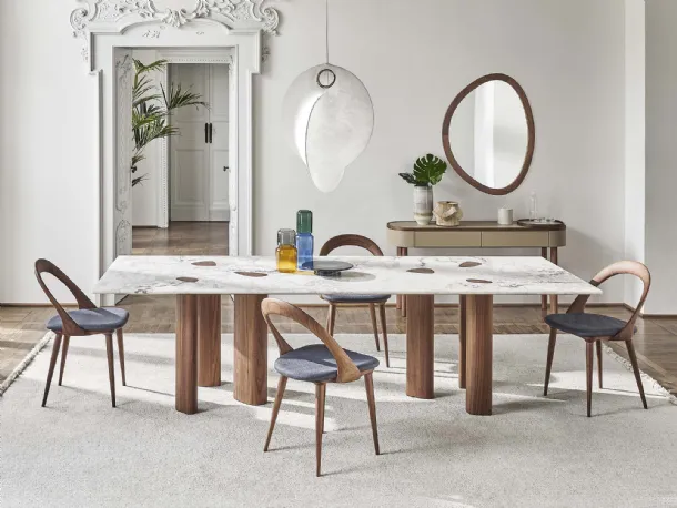 Oswood Table with marble top and wooden base by Porada