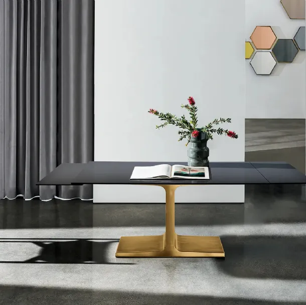 Palace Extensible Table with lacquered glass top and bronzed metal base by Sovet