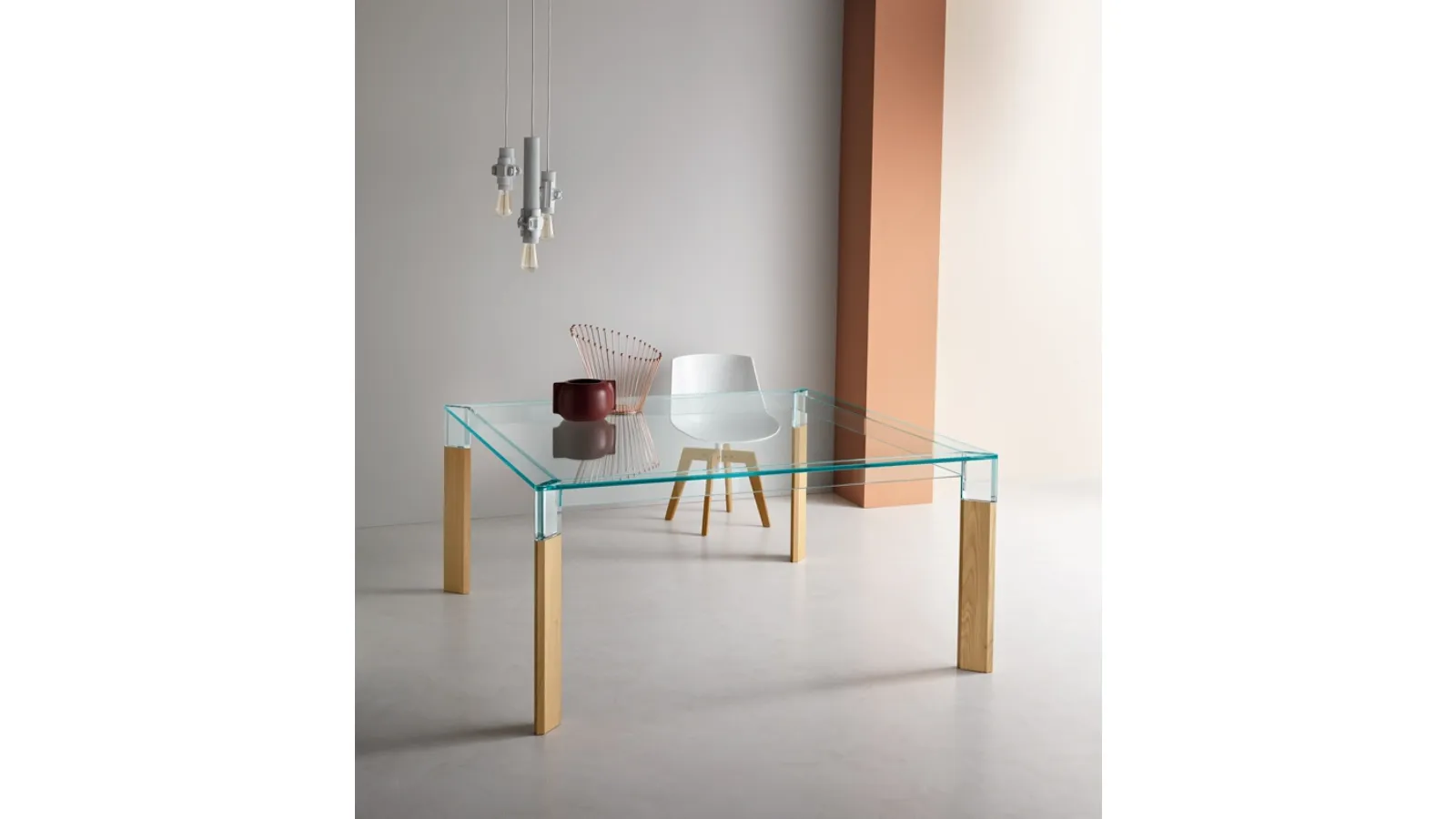 Perseo glass and solid wood table by Tonelli