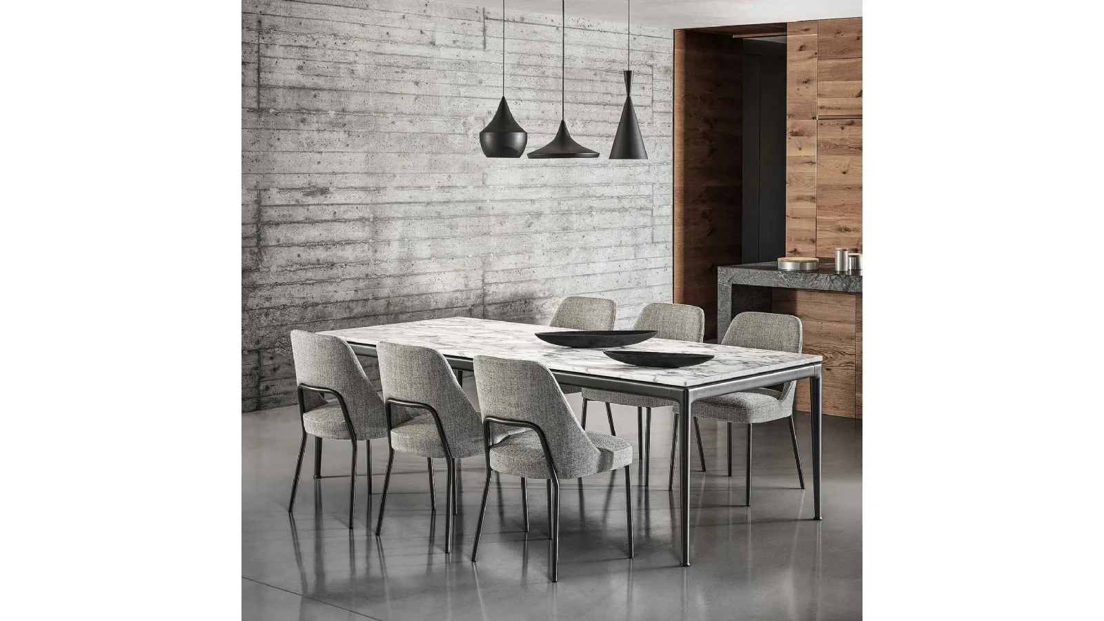 Table with Carrara white marble top and Pico anthracite aluminum base by Flexform