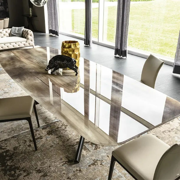 Table with steel base and printed glass top Planer Crystalart by Cattelan Italia