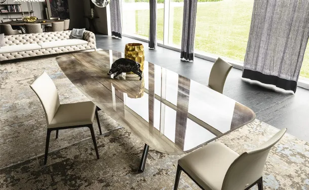 Table with steel base and printed glass top Planer Crystalart by Cattelan Italia