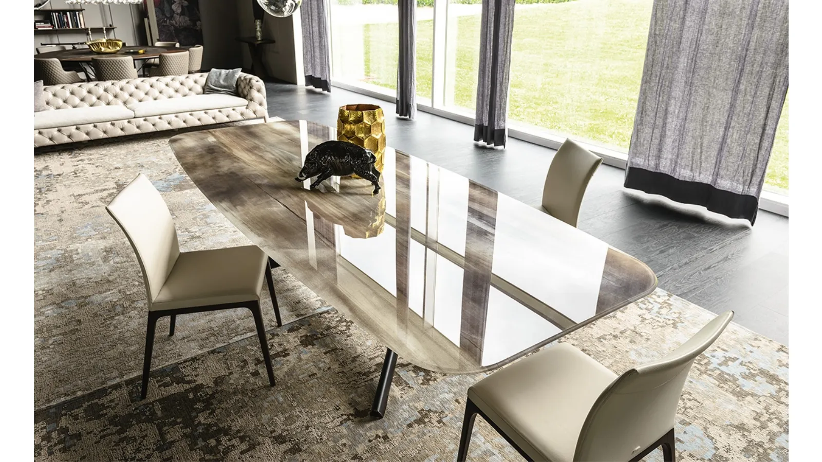 Table with steel base and printed glass top Planer Crystalart by Cattelan Italia