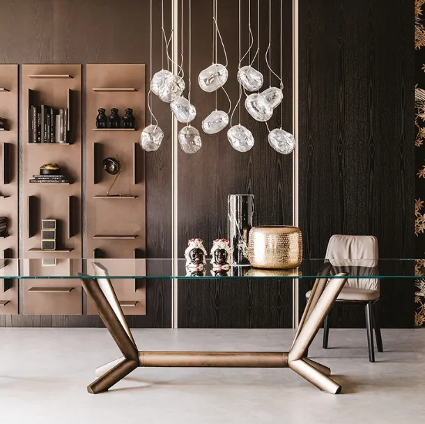 Table with steel base and glass top Planer by Cattelan Italia